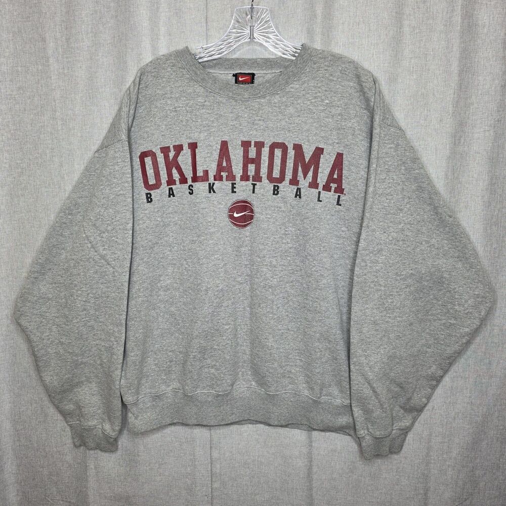 VTG Nike Oklahoma Sooners Basketball Crewneck Sweatshirt Gray Mens XL 90s Y2K